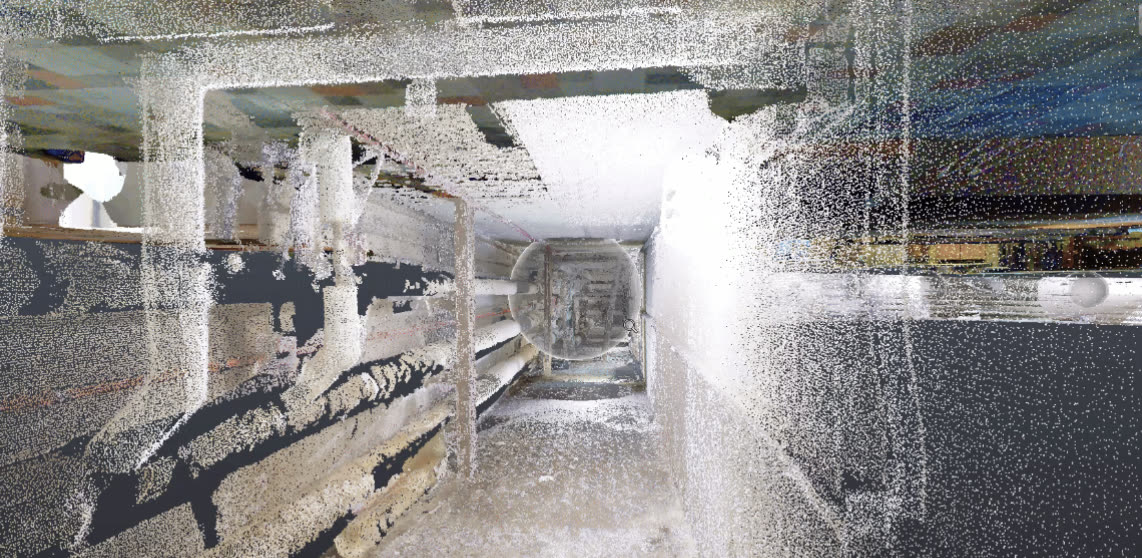 Point cloud of a linear structure captured by 3D scanning