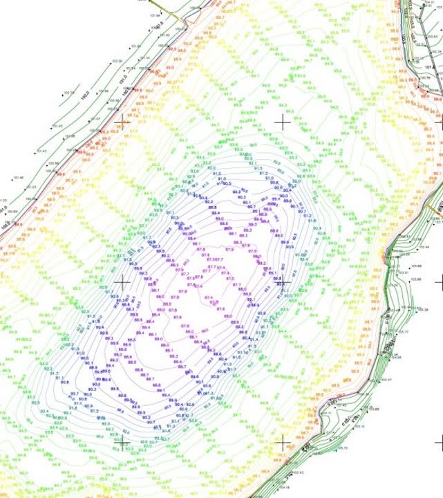 Plan de courbes issu d'un relevé bathymétrique