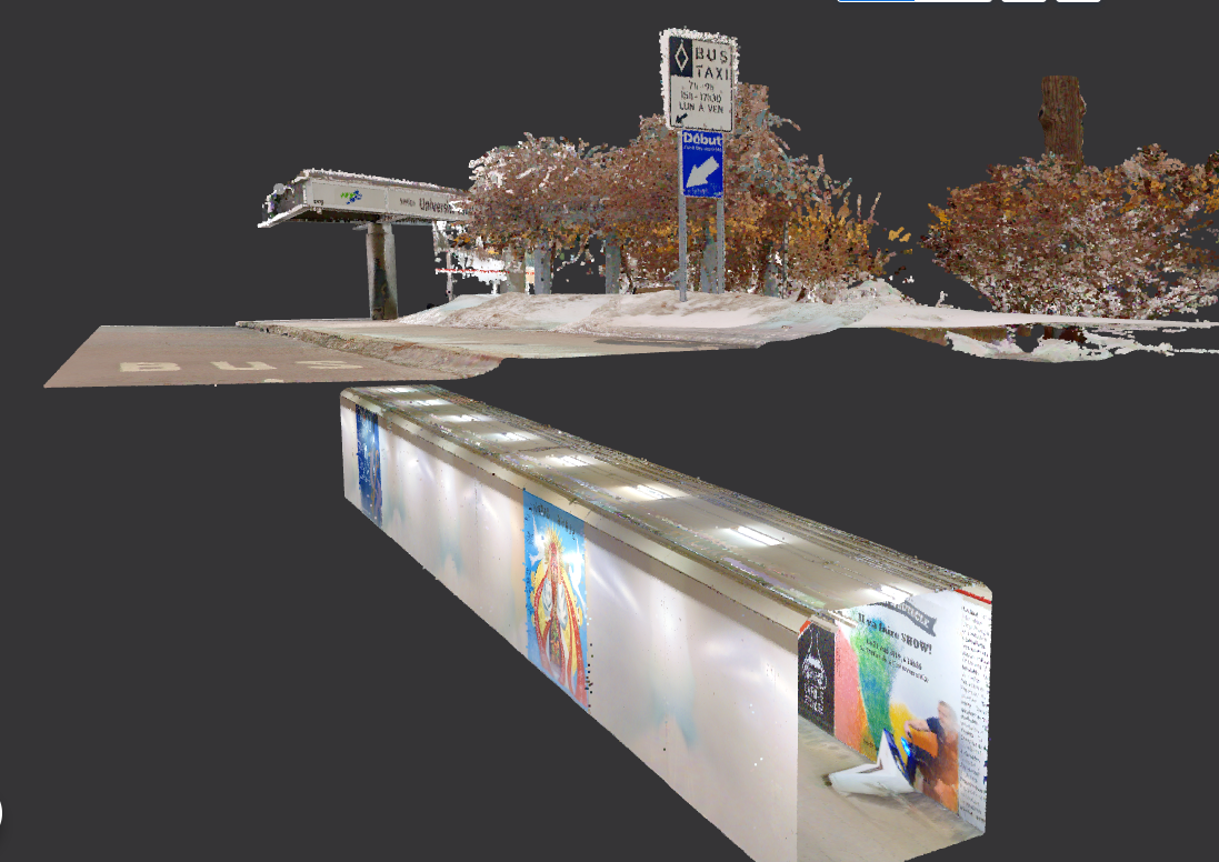 Nuage de points 3D d'un tunnel et d'un abribus relevés par Géniarp