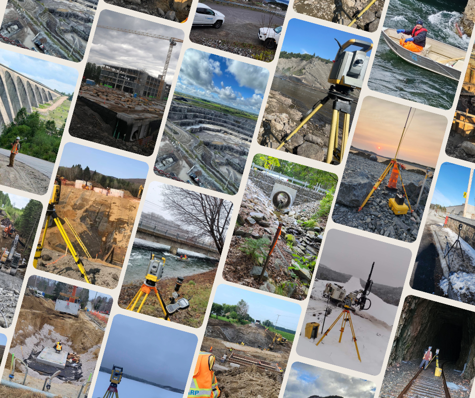 Mosaïque de projets d'arpentage réalisés par Géniarp partout au Québec
